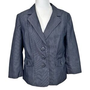 Halogen- Navy Pinstripe Tailored Fitted Jacket 3/4 Sleeve- Size 12